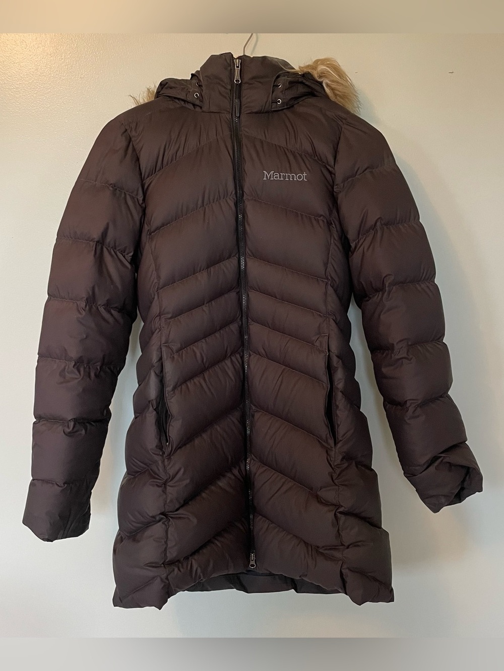 Marmot Women's Long Puffer Coat in Black with Hood